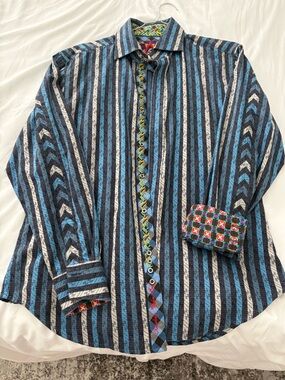 Men's Blue Striped Button-Up Shirt